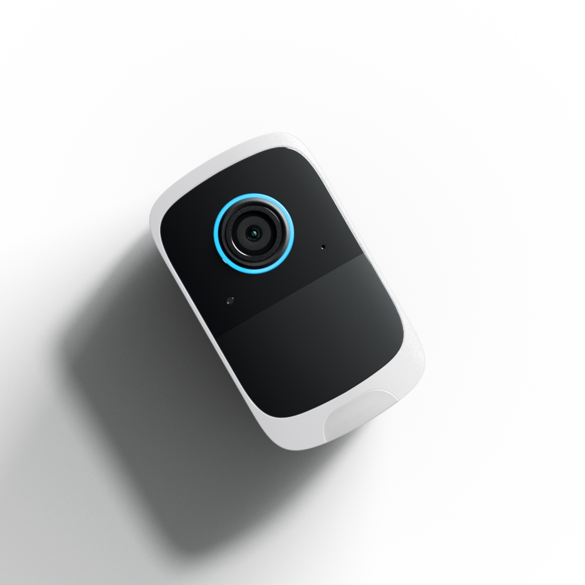 Produktfoto einer Überwachungskamera die auf dem Gehäuserücken liegt von oben